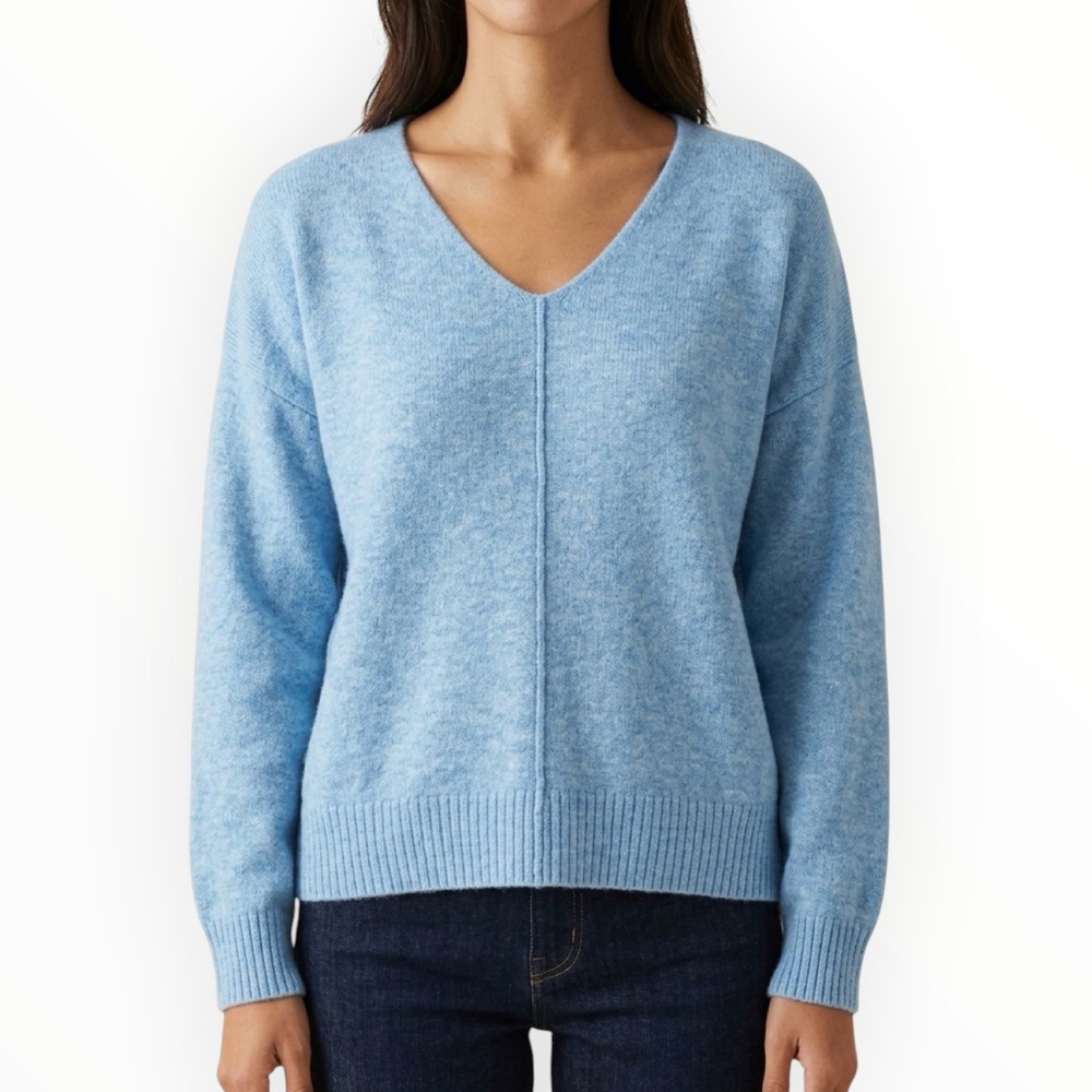 Vince Camuto V-Neck Sweater Women XL Blue Relaxed Seam Detail Pullover